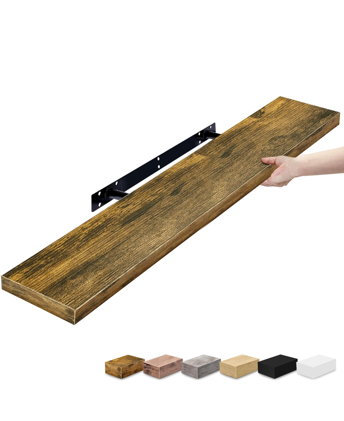 Sorbus 35 Inch Engineered Faux Wood Floating Wall Shelf with Hidden Steel Brackets - Brown