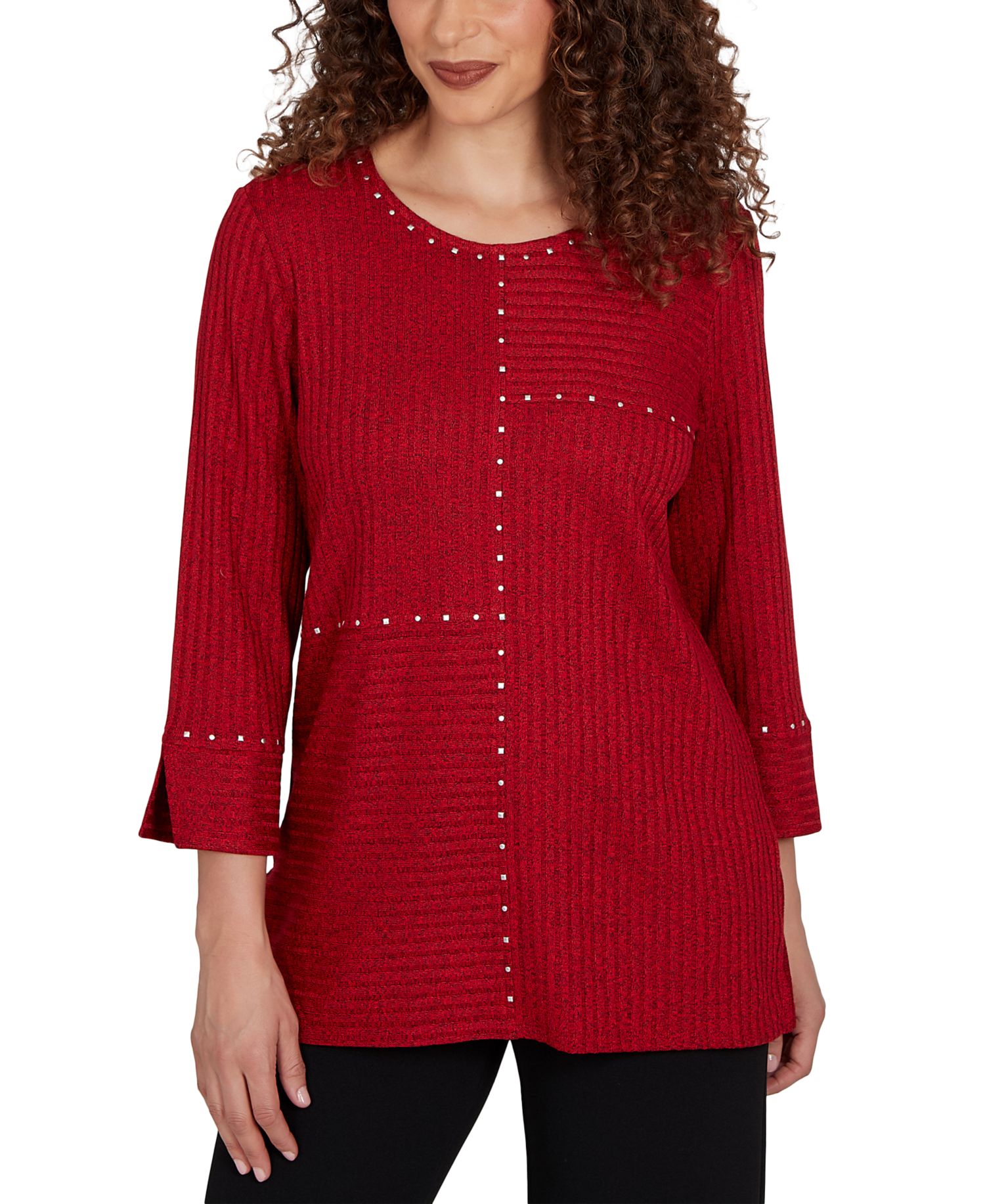 Women's Spliced Texture Metallic Studded Top