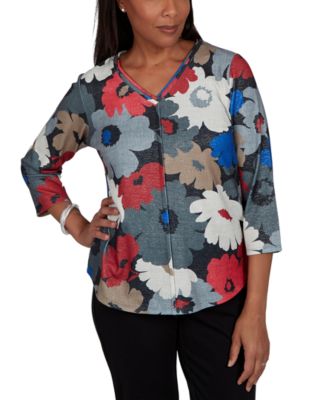 Petite Floral 3/4-Sleeve V-Neck Top