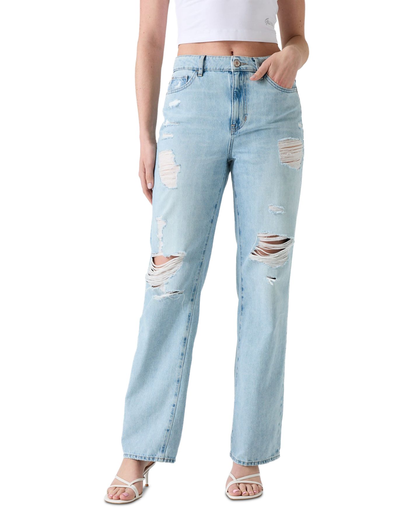 Женские джинсы GUESS High-Rise Straight-Leg, цвет: Небесно-голубой — фото 3