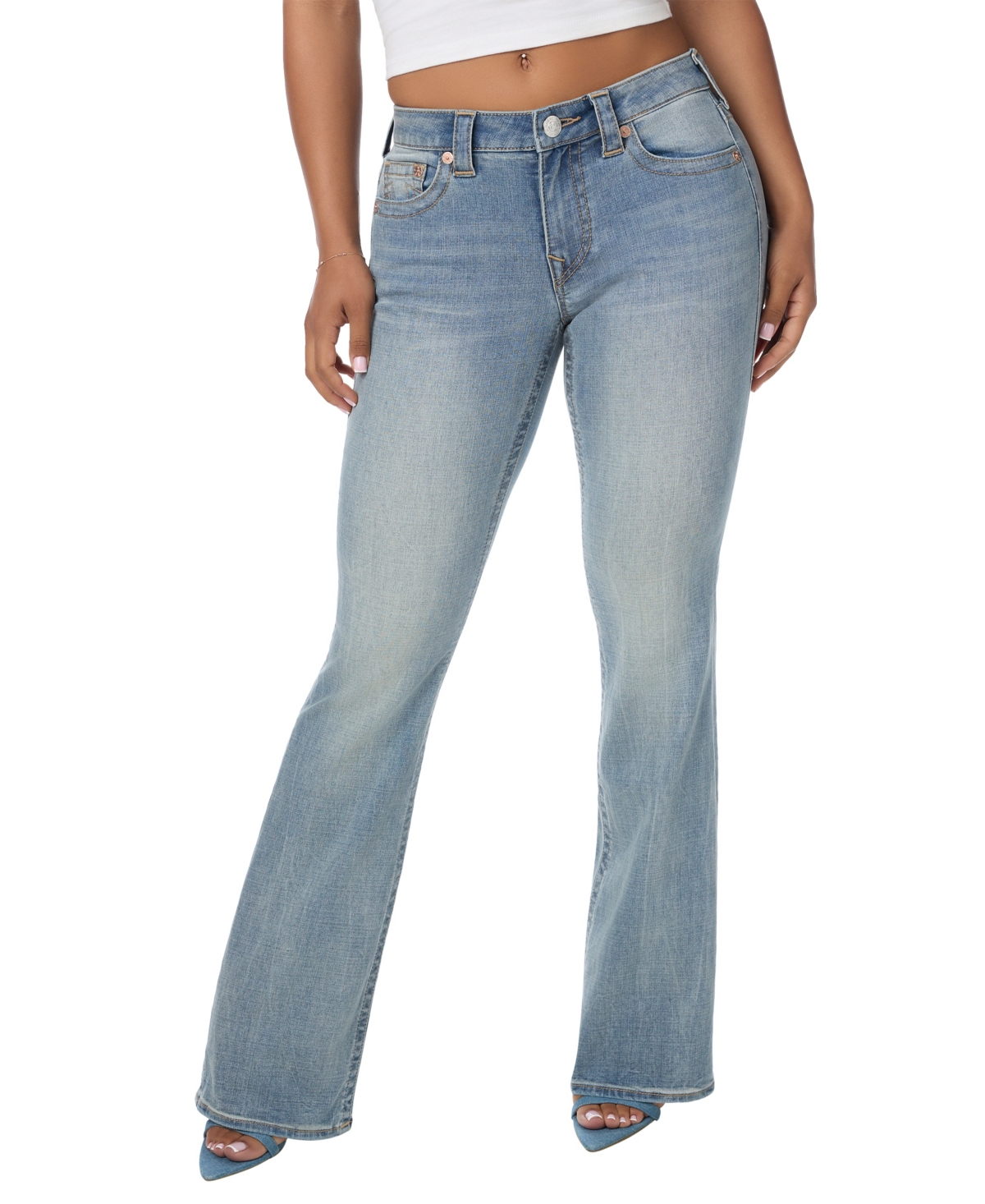 True Religion Women's Super T Stretch Light Rinse Mid-Rise Bootcut Jeans