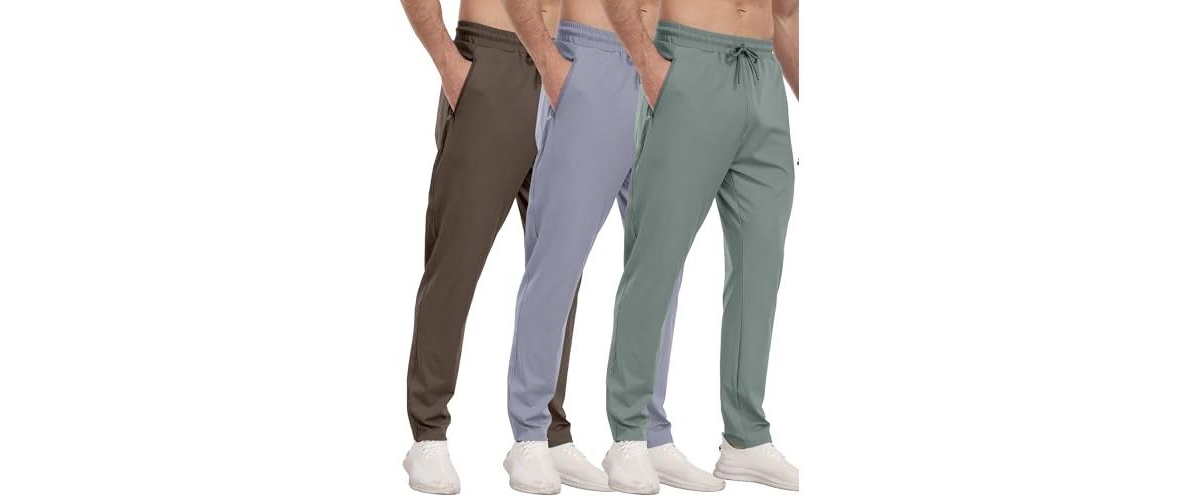 Gnuadz 3 Pack Mens Athletic Pants with Zipper Pockets Running Gym Joggers - Brown light gray army green