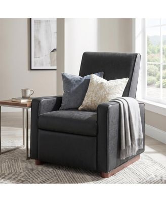 Modern PU Leather Manual Recliner Chair with Walnut Wood Legs,