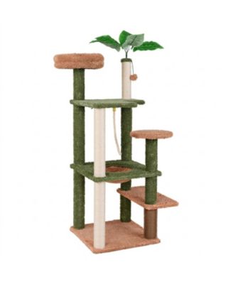 60 Inch Multilevel Cat Tree with Plush Perch Sunken Napping Bed Self-Groomer and Sisal Posts