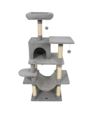 58 Inch Soft Plush Cat Tower with Roomy Condo Hammock Lounge and Padded Top Perch