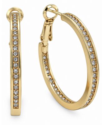 Medium Crystal Inside Out Medium Hoop in Silver Plate Earrings 