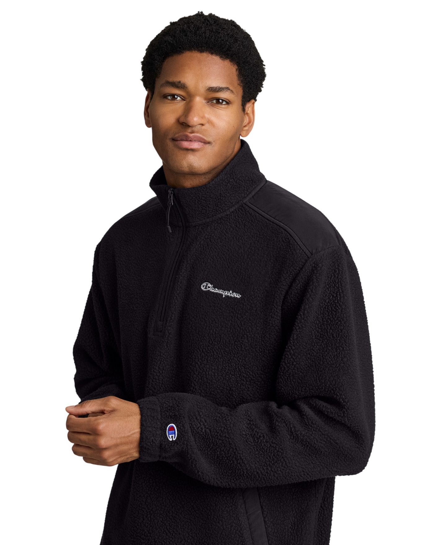 Мужской свитер Champion Polar Fleece Quarter-Zip Pullover, цвет: Чёрный — фото 3