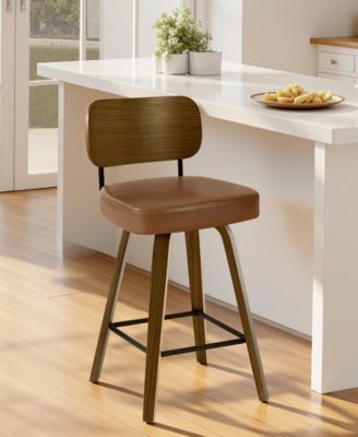 26" Mid-Century Swivel Counter Height Bar Stool, Faux Leather Kitchen Stool