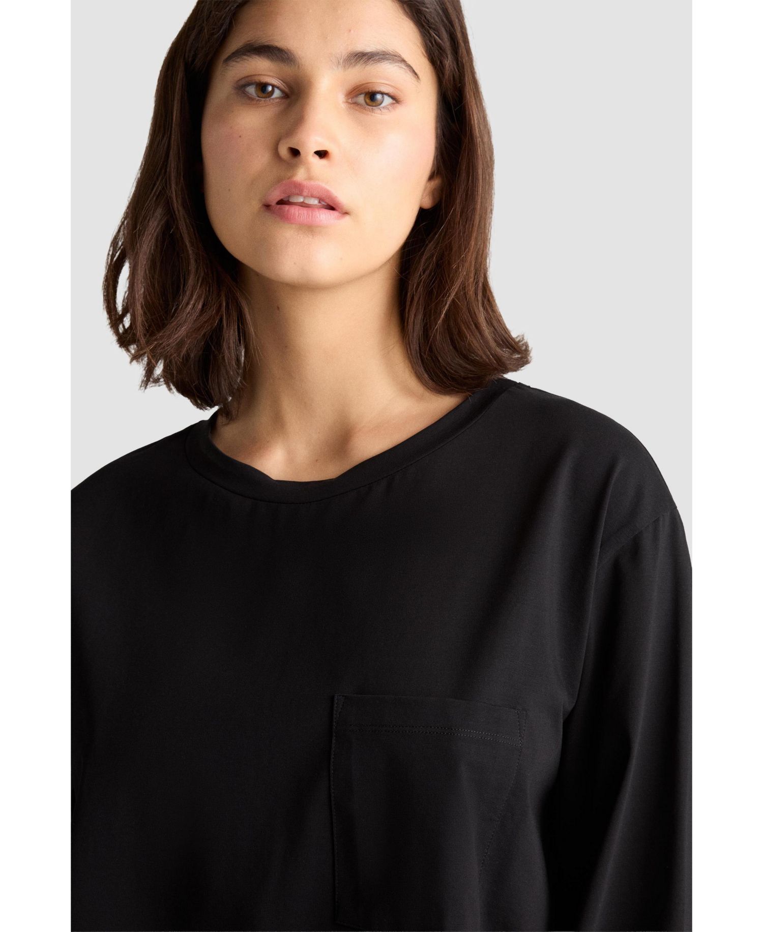 Women's Thir Boxy Chest-Pocket Cotton-Blend Long-Sleeve Top