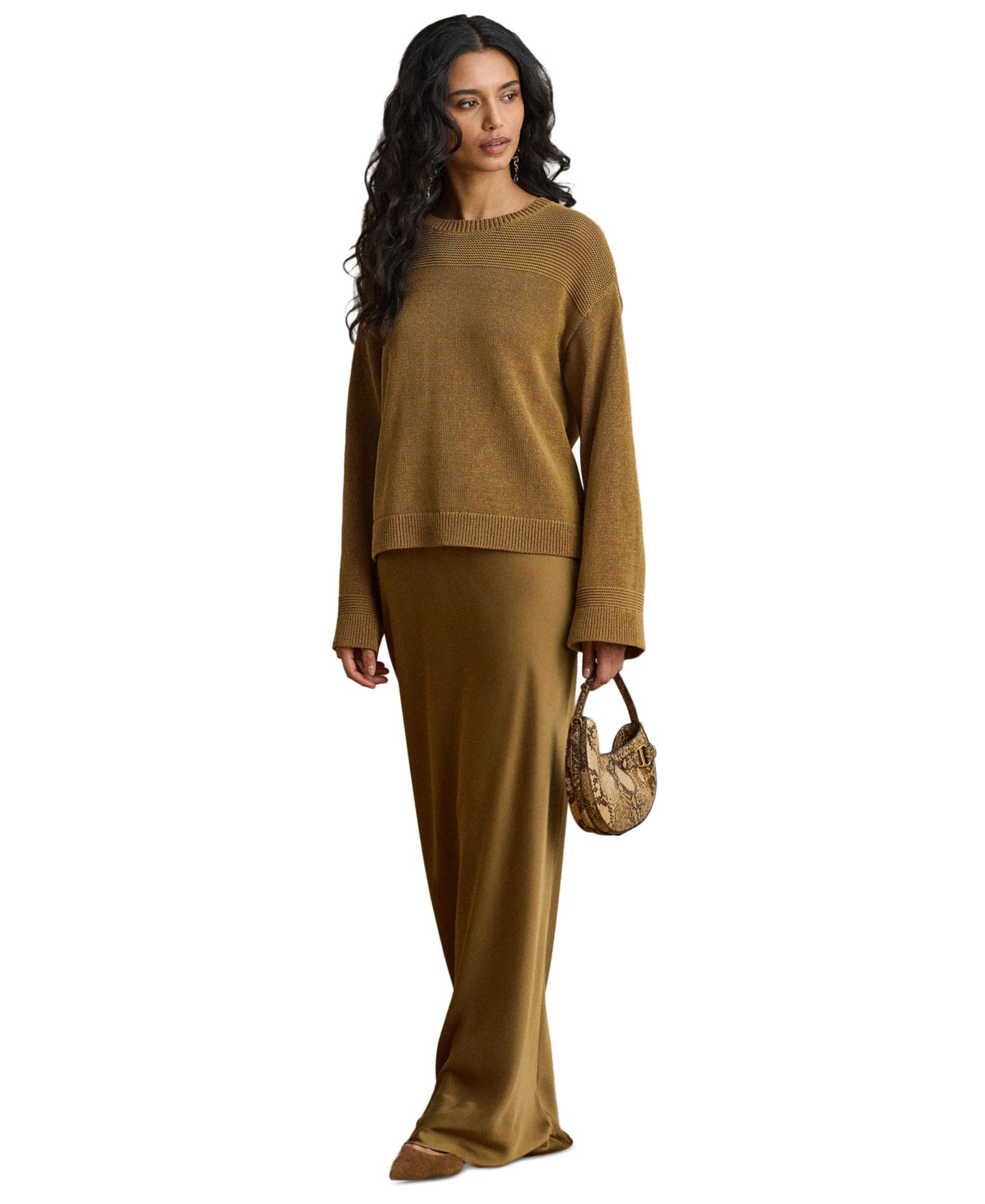 Женская юбка Lauren Ralph Lauren A-Line Charmeuse Maxi, цвет: Табачный бронзовый — фото 1