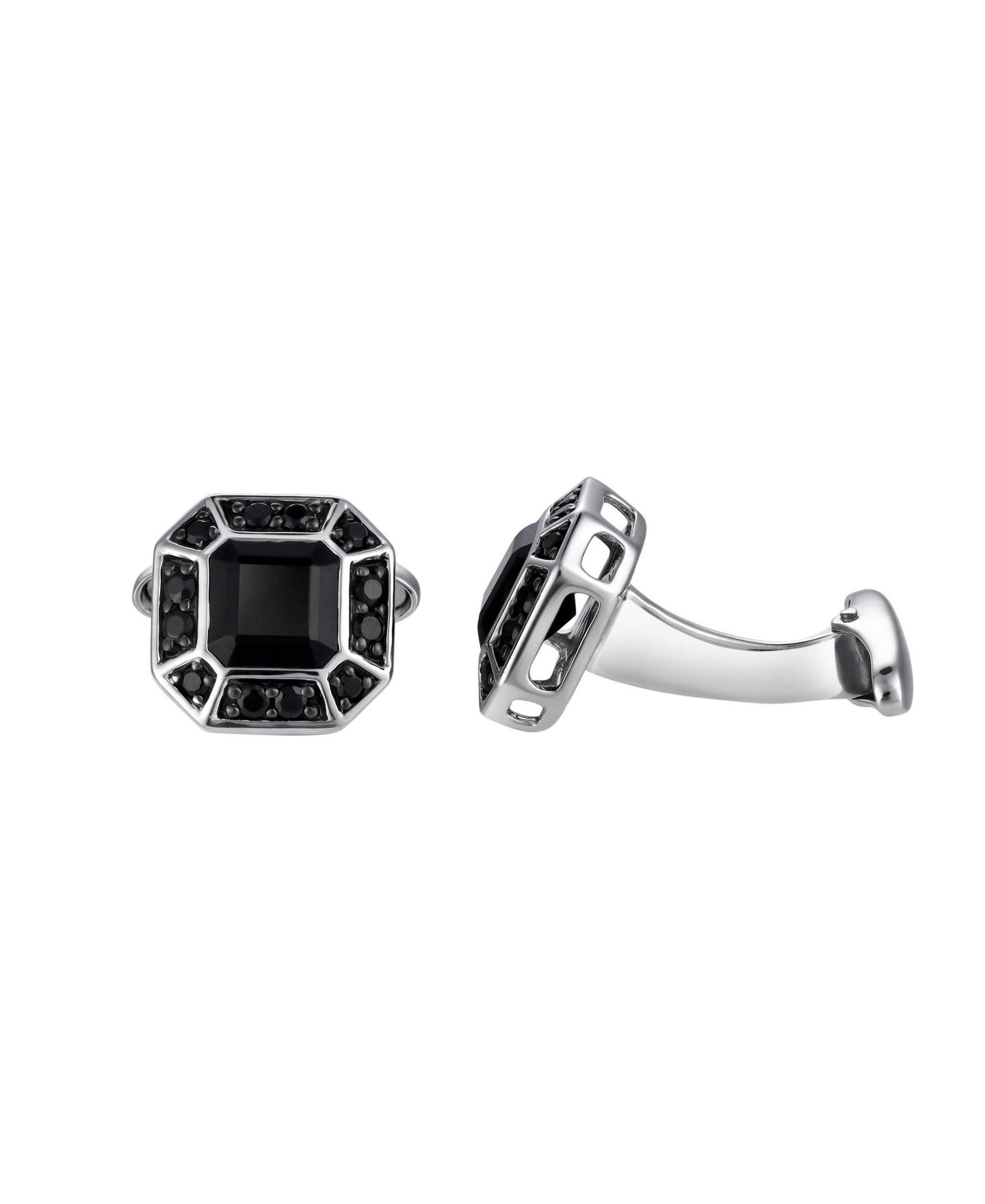 Мужские запонки LuvMyJewelry Daimyo Black Spinel Round Double Halo Cufflinks (2.98 ct. t.w.) in Sterling Silver, цвет: Серебряный — фото 2