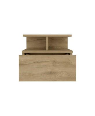 Floating Nightstand with Drawer and 2-Tier Shelf, Wall Mounted Bedside Table Macadamia