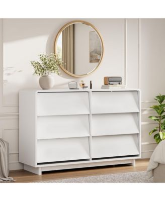 6 Drawer Dresser, 47.2" Modern Wood Dresser with  Curved-Edge Design, Chests of Drawers with Large Capacity for Bedroom