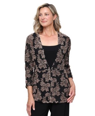 Women's 3/4-Sleeve Sequin Floral Tank and Jacket, 2-Piece Set