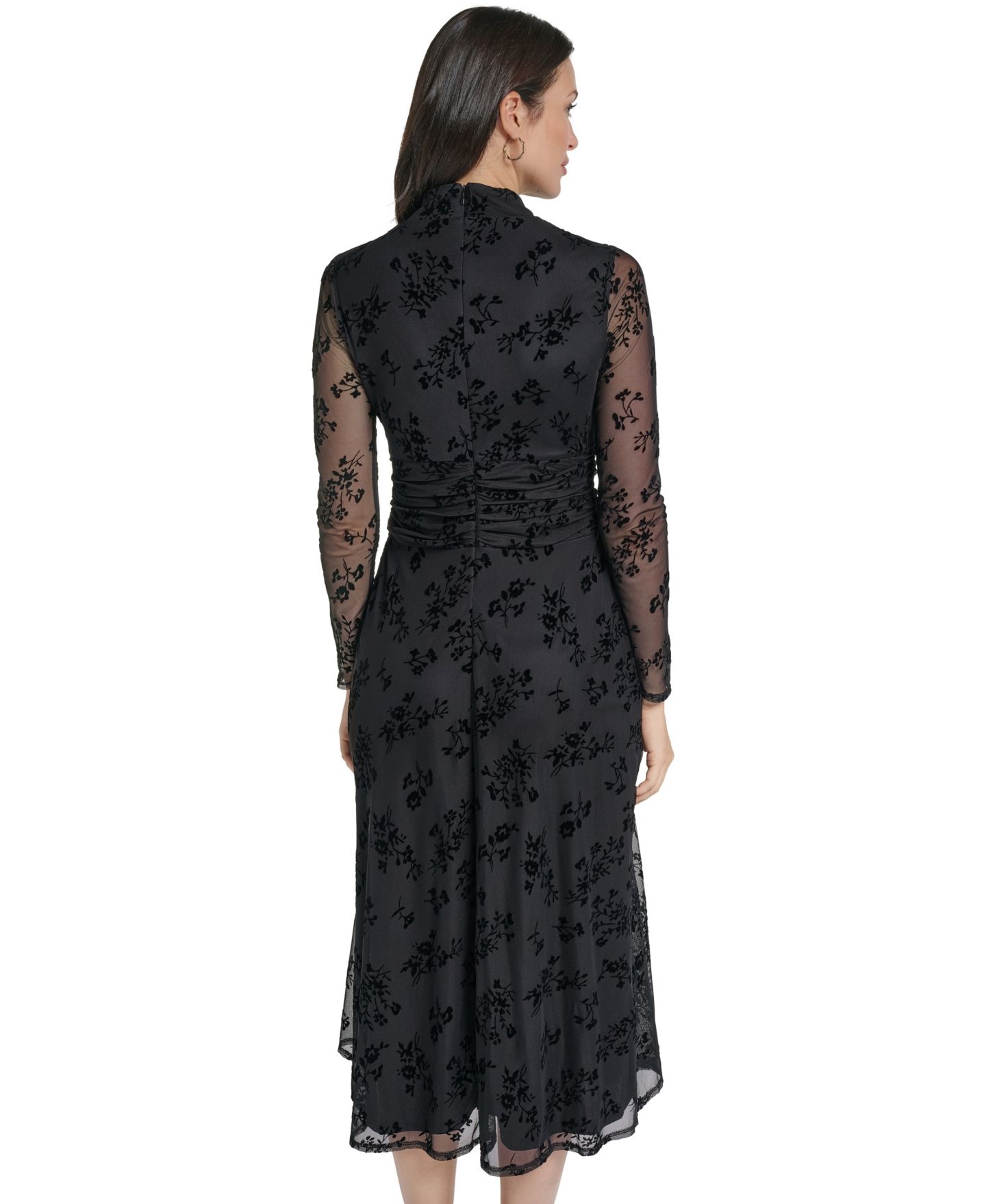 Женское платье Jessica Howard Petite Floral Burnout A-Line Midi, цвет: Чёрный — фото 6