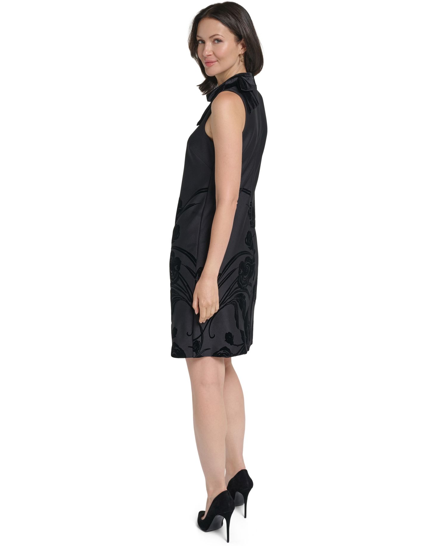Women's Petite Mock Neck Flocked Trapeze Dress
