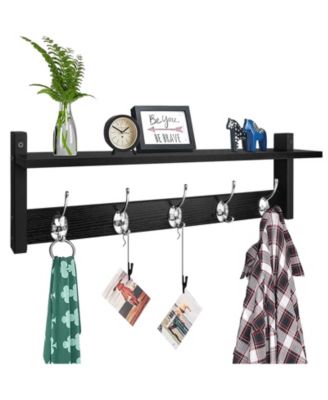24" Coat Rack Wall Mount Hooks Wooden Hanger Entryway Bathroom Hardware