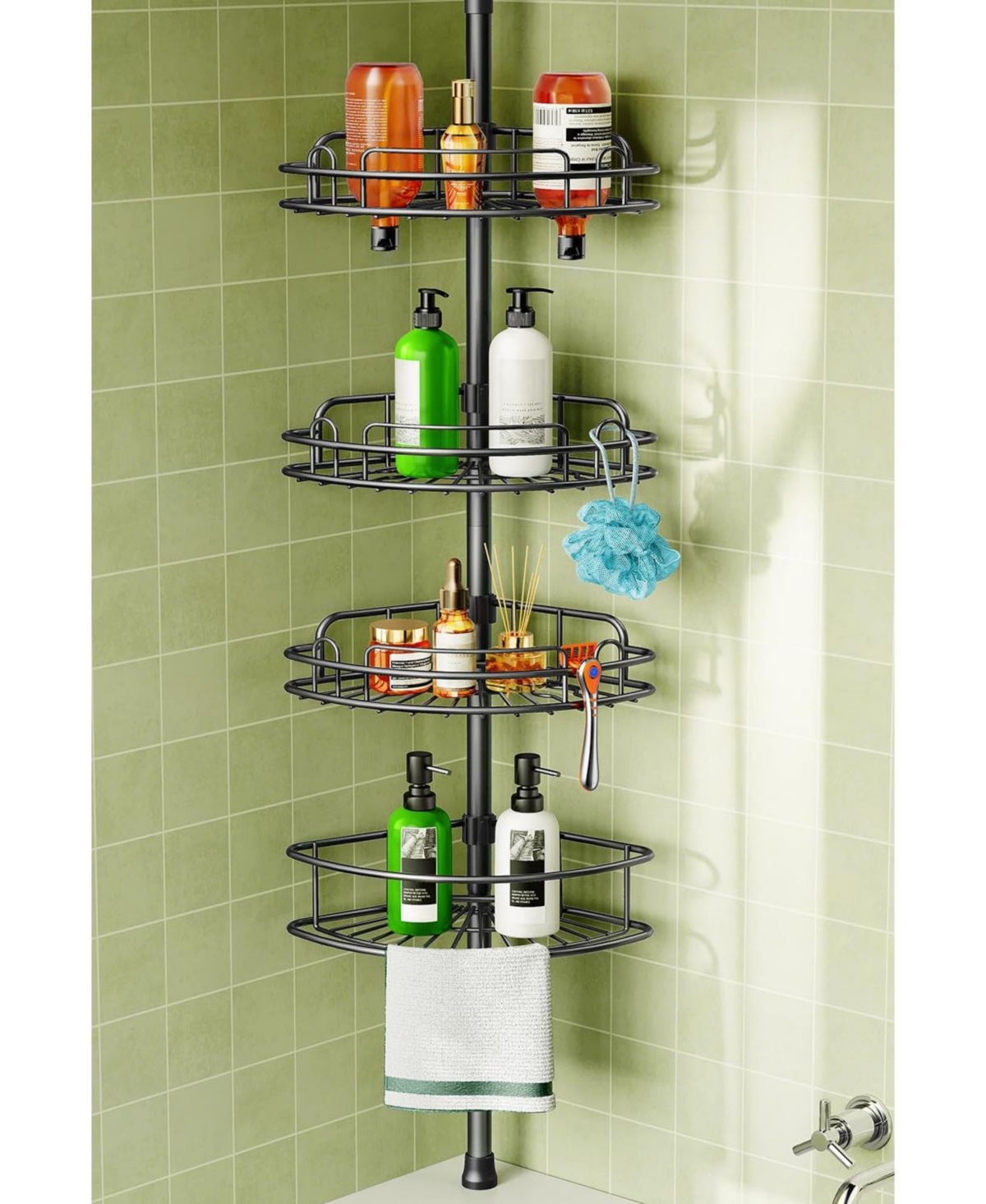 Cyqbd Bathroom Hardware Corner Tension Shower Set Caddy 4 Tier Adjustable
