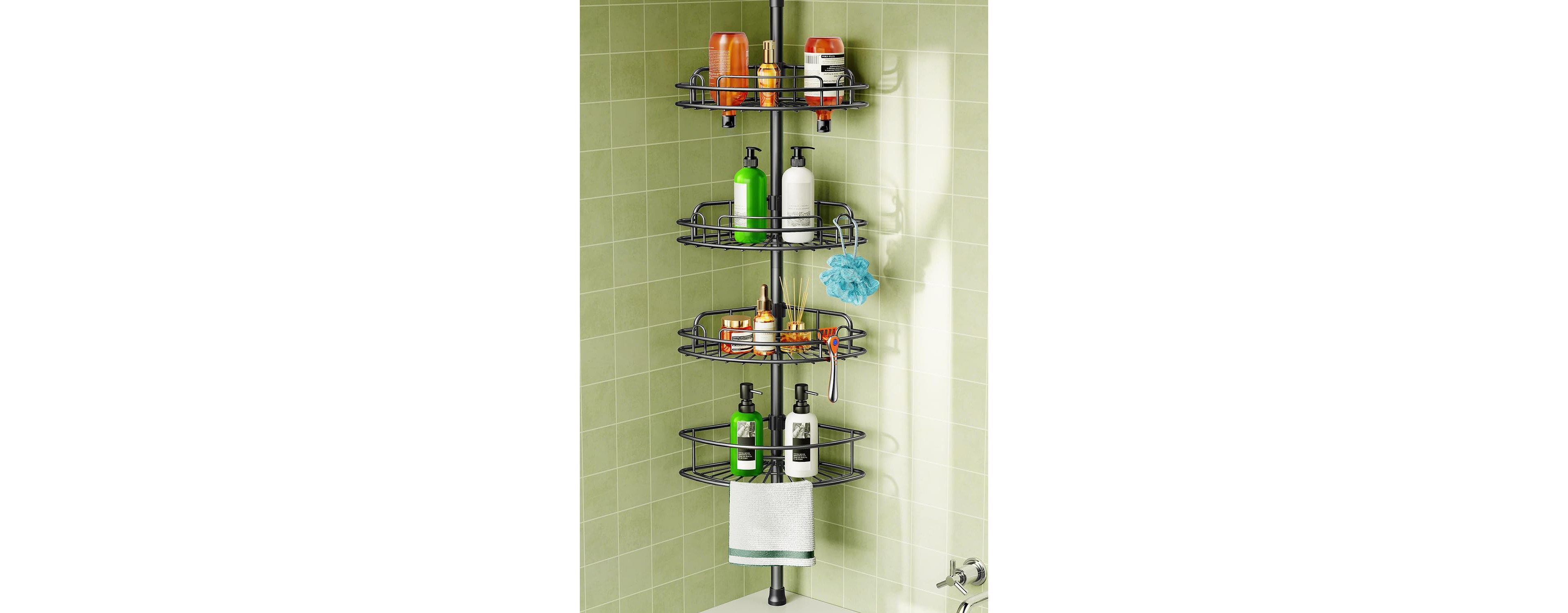 Cyqbd Bathroom Hardware Corner Tension Shower Set Caddy 4 Tier Adjustable