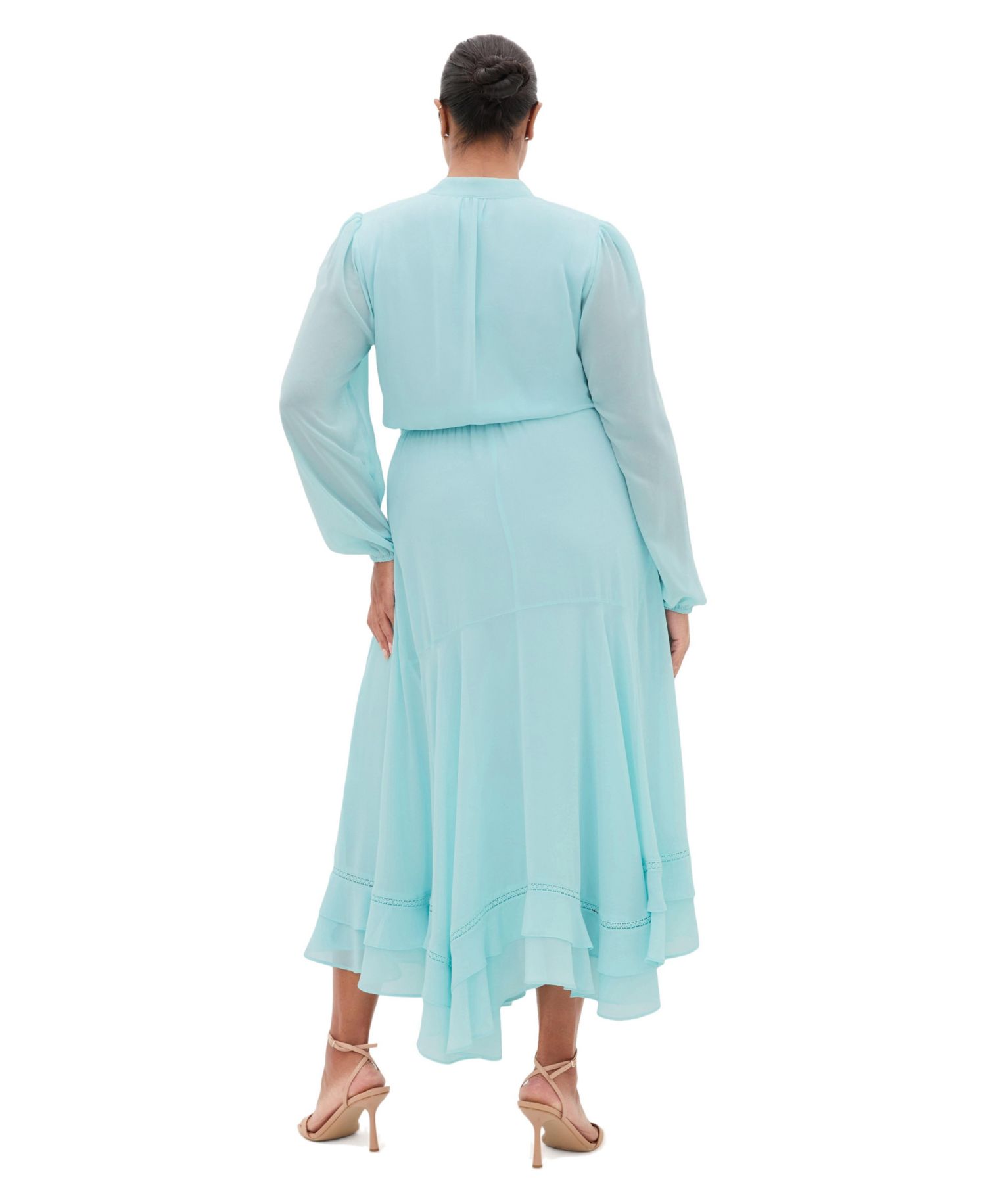 Plus Size Yasmin Long-Sleeve Chiffon Ruffle Maxi Dress