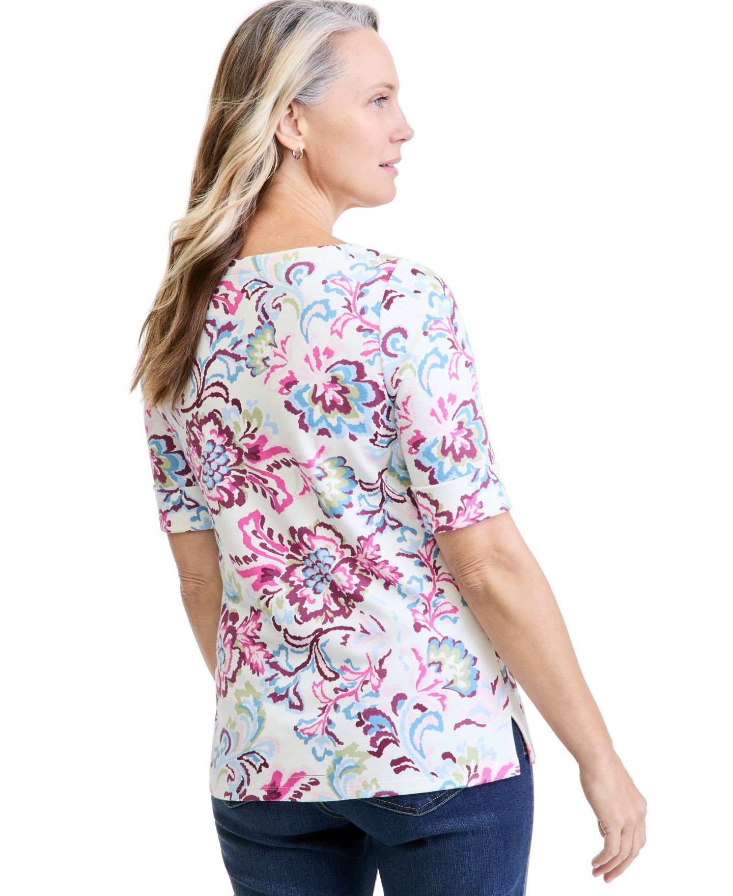 Женский топ Style & Co Printed Elbow Sleeve Boatneck, цвет: Ванильный — фото 4
