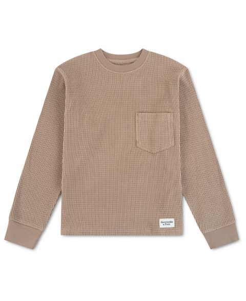 Футболка abercrombie kids Thermal Waffle-Knit Long-Sleeve для мальчиков, цвет: Portabe