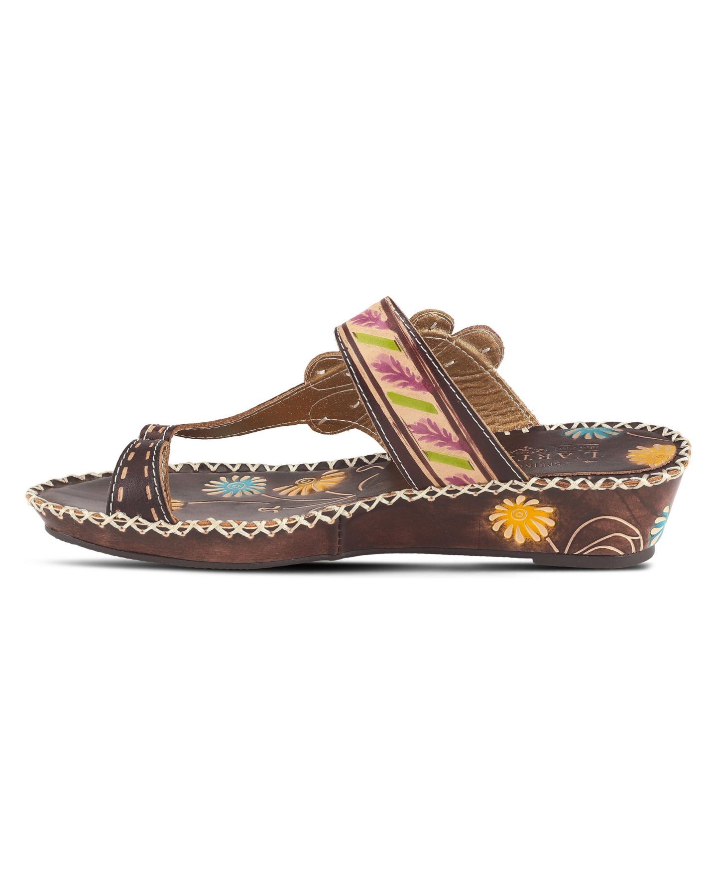 Женские сандалии L'Artiste Spring Step Santorini Wedge Toe Ring Sandal with Vamp, цвет: Коричневый нубуковый — фото 2