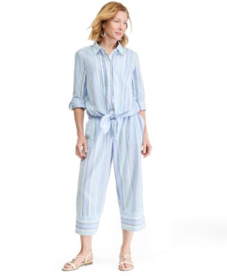 Women's Striped Pull-On Wide-Leg Capris