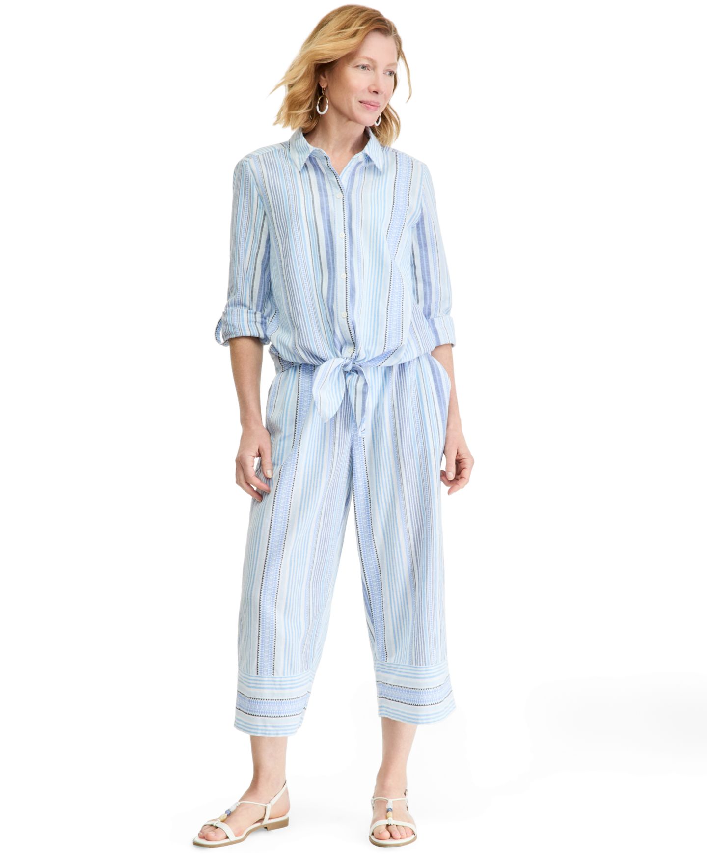 Женские брюки Style & Co Striped Pull-On Wide-Leg Capris, цвет: Синий полосатый — фото 1