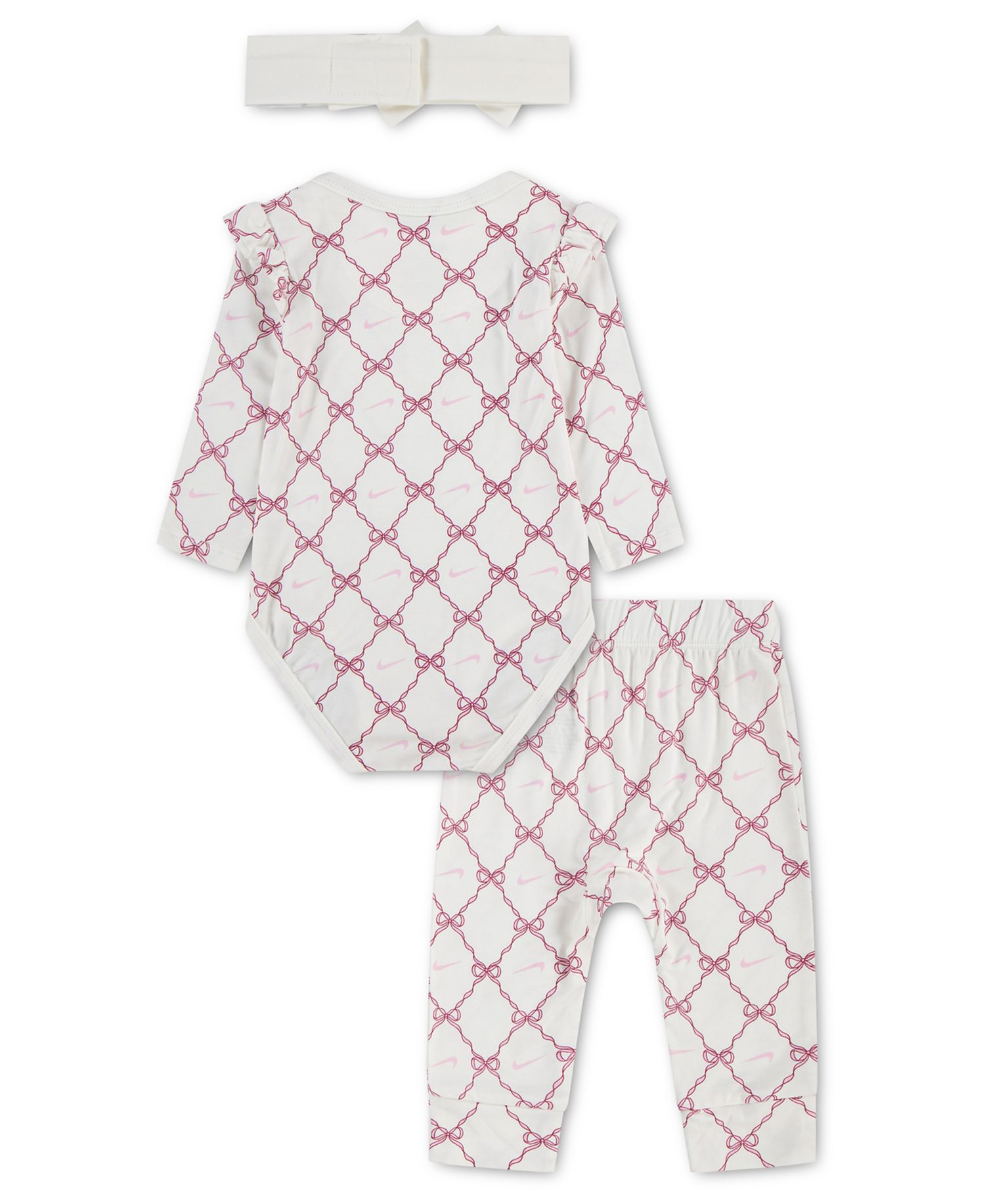 Baby Girls' Long-Sleeve Bow-Print Bodysuit, Pants and Headband, 3-Piece Set