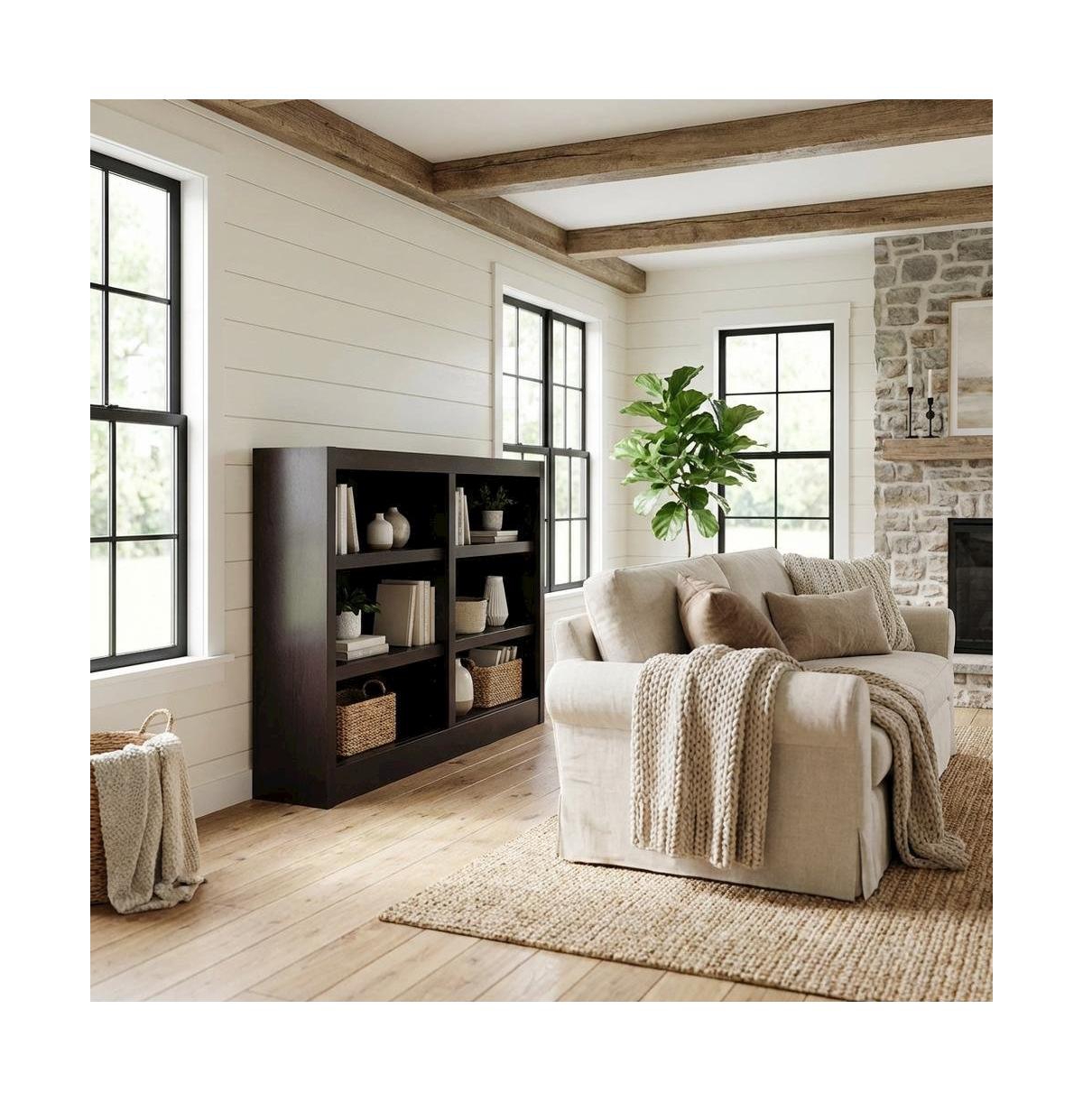 FurniFact Espresso Finish Double Wide Bookcase with 6 Shelves and Adjustable Storage