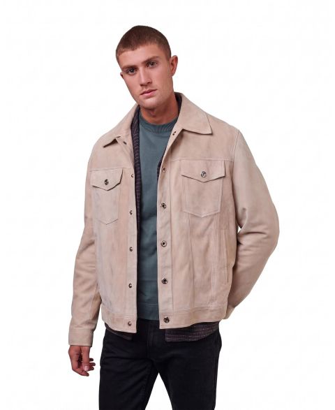Мужская куртка Furniq UK Enzo Premium British Suede Lightweight Snap-Front Shirt Jacket, цвет: Бежевый