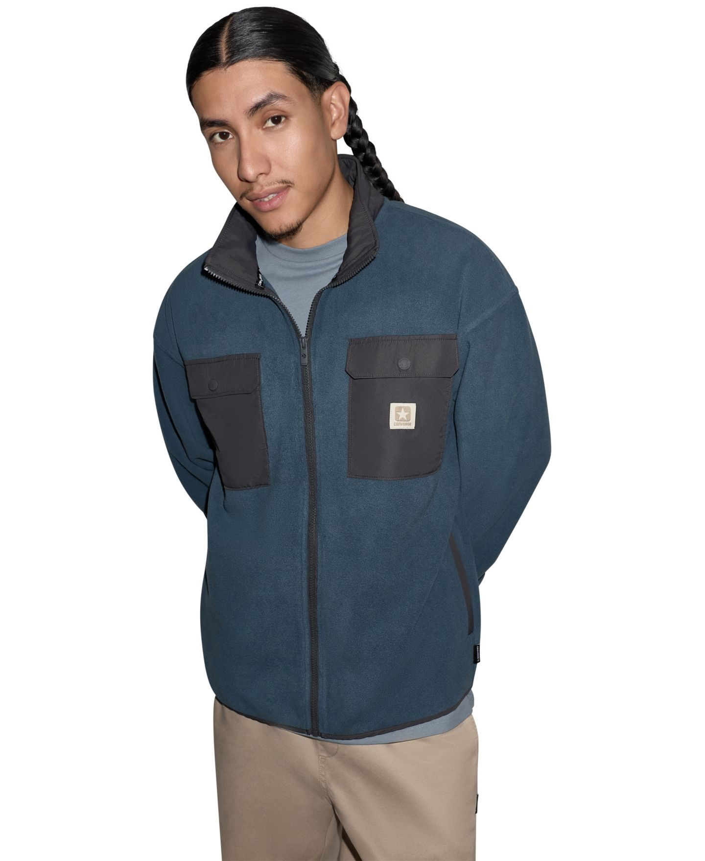 Мужская толстовка Converse Remix Sherpa Full Zip Mock Neck Fleece, цвет: Железный — фото 1