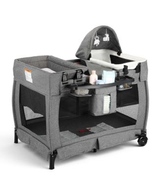4-in-1 Portable Baby Playard with Bassinet, Changing Table and Canopy