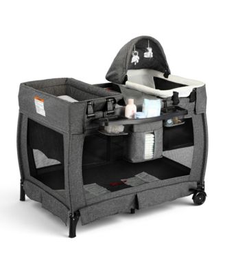 4-in-1 Portable Baby Playard with Bassinet, Changing Table and Canopy