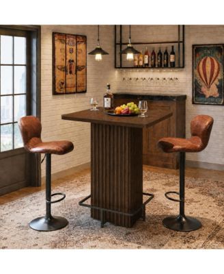31.5" Square Counter Height Bar Table, Fluted Pedestal Bistro Table With Metal Ring Footrest, Modern Cocktail Table For Kitchen, Dining Room