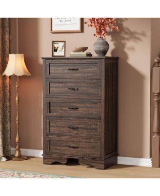 5 Modern Chest of Drawers Dresser with Storage for Bedroom, Wood Storage Dresser with Deep Drawers,with Metal Handles, Bedroom, Living Room