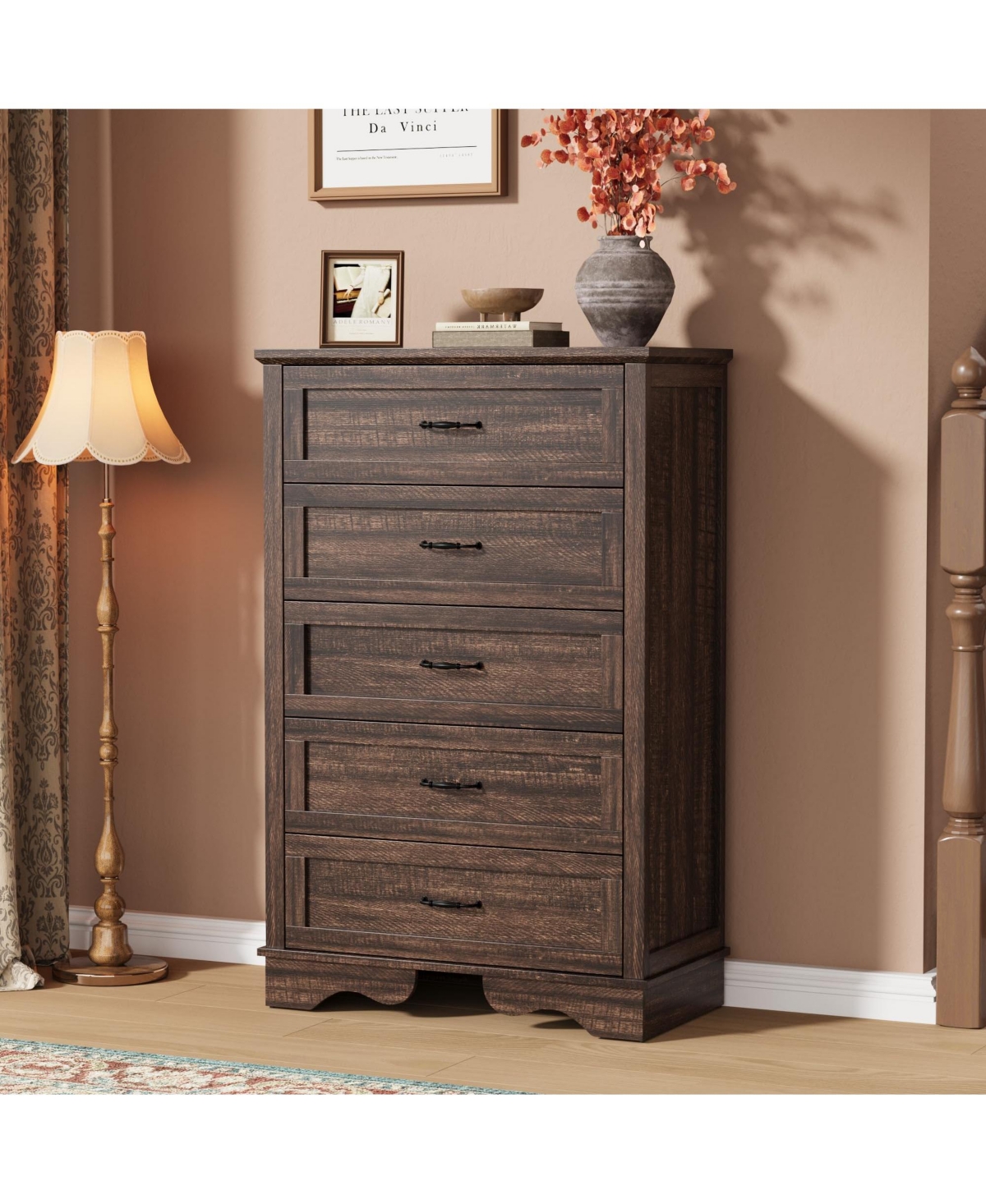 gaomon 5 Modern Chest of Drawers Dresser with Storage for Bedroom, Wood Storage Dresser with Deep Drawers,with Metal Handles, Bedroom, Living Room - B