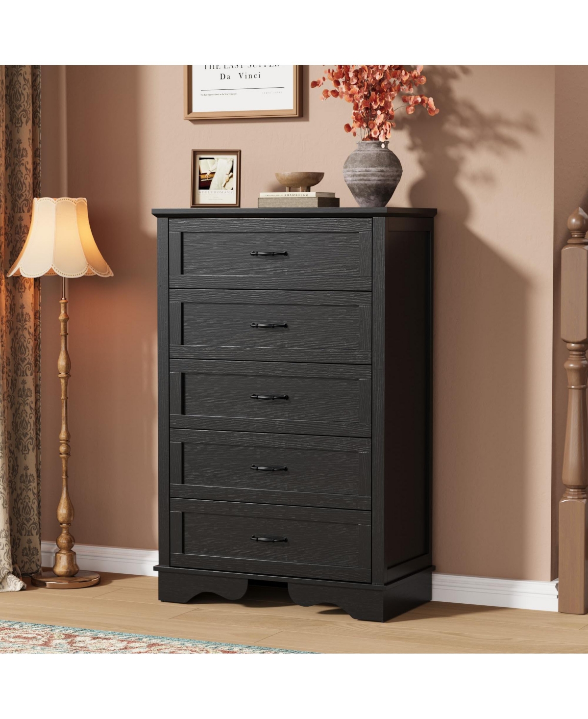 gaomon 5 Modern Chest of Drawers Dresser with Storage for Bedroom, Wood Deep Drawers,with Metal Handles, Living Room