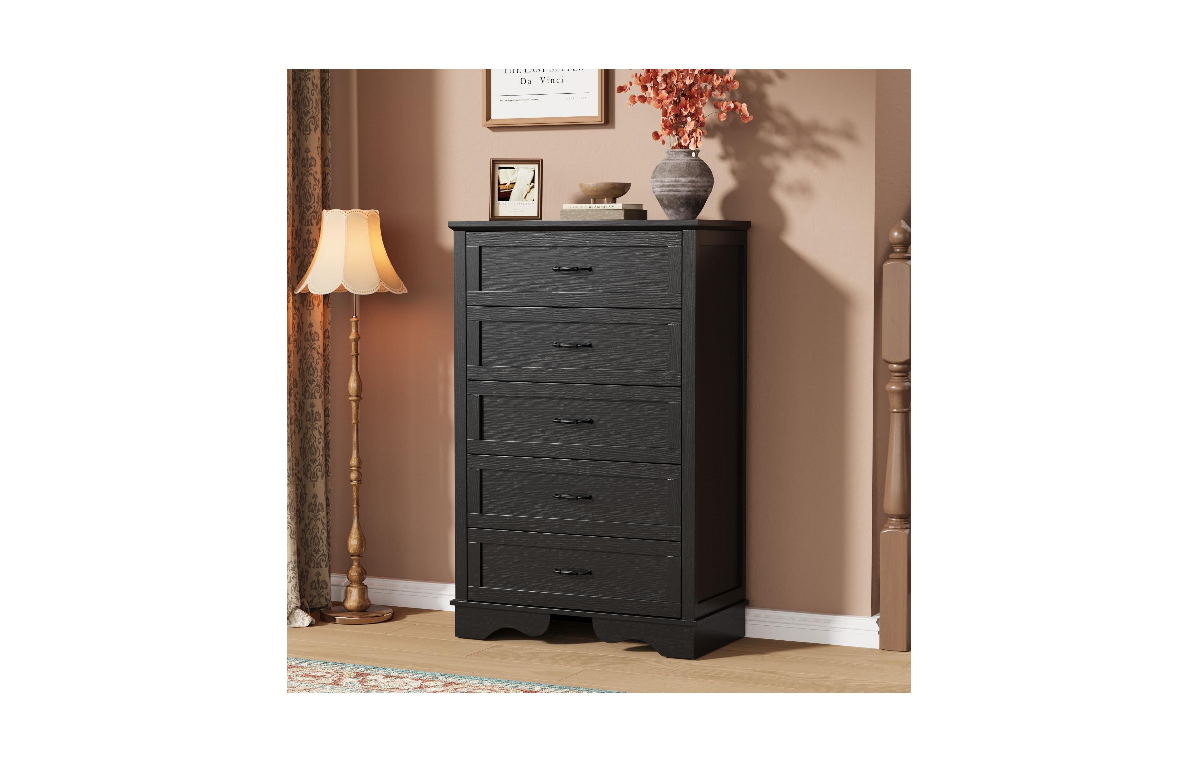 gaomon 5 Modern Chest of Drawers Dresser with Storage for Bedroom, Wood Deep Drawers,with Metal Handles, Living Room