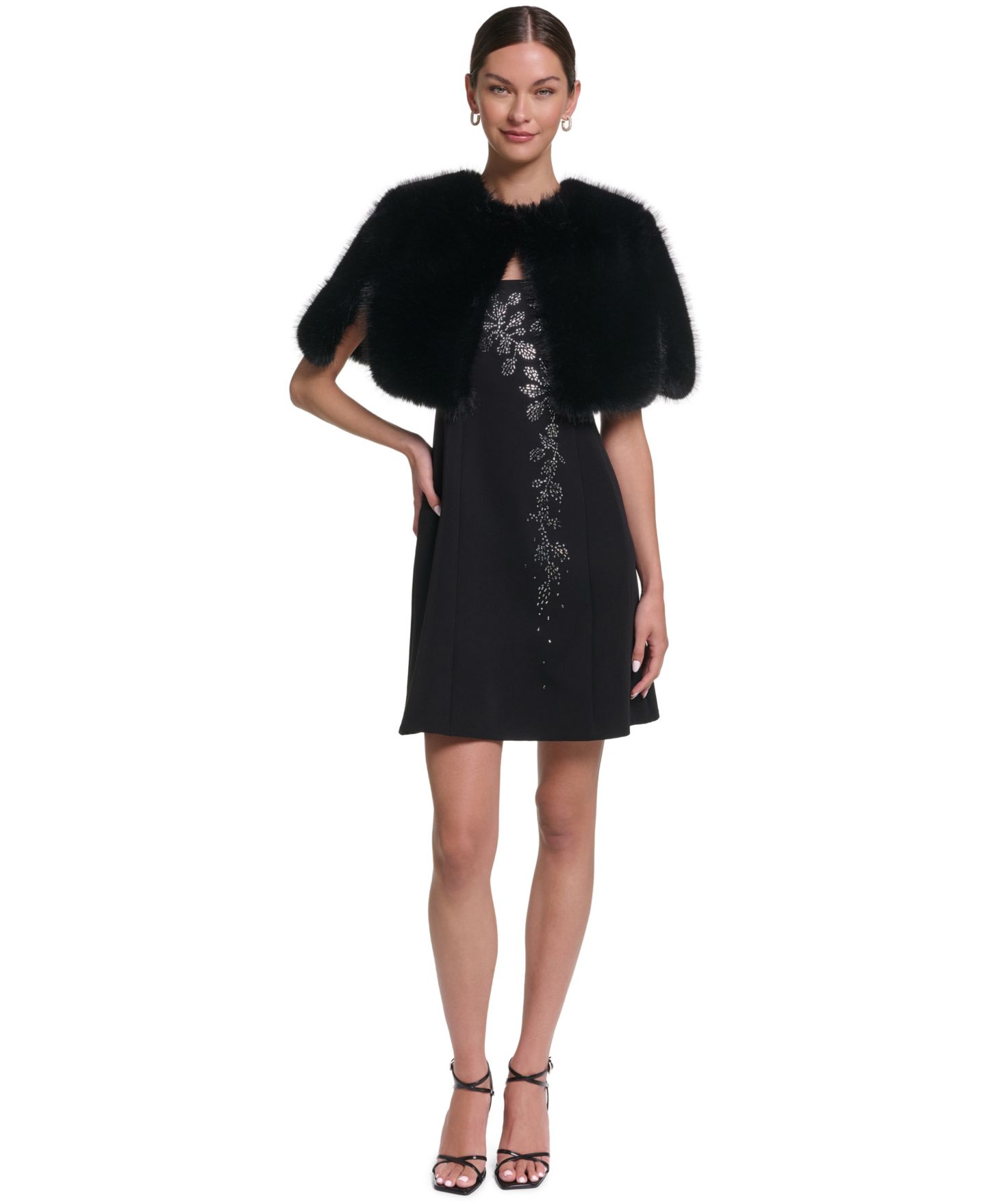 Женская куртка Halston Cropped Faux Fur Capelet, цвет: Чёрный — фото 2