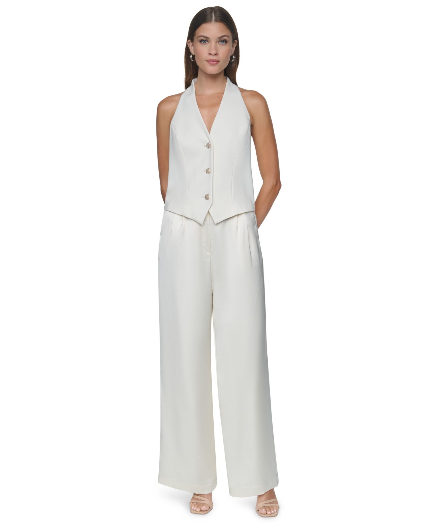 Women's Halter V-Neck Wide-Leg Jumpsuit