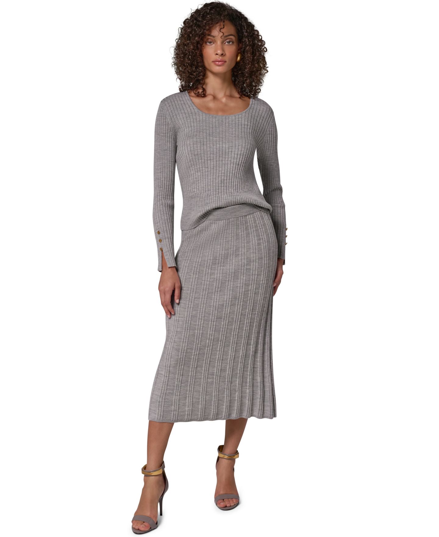 Женская юбка Donna Karan New York Rib Stitch High-Waisted A-Line Wool, цвет: Светлый меланжевый серый — фото 2