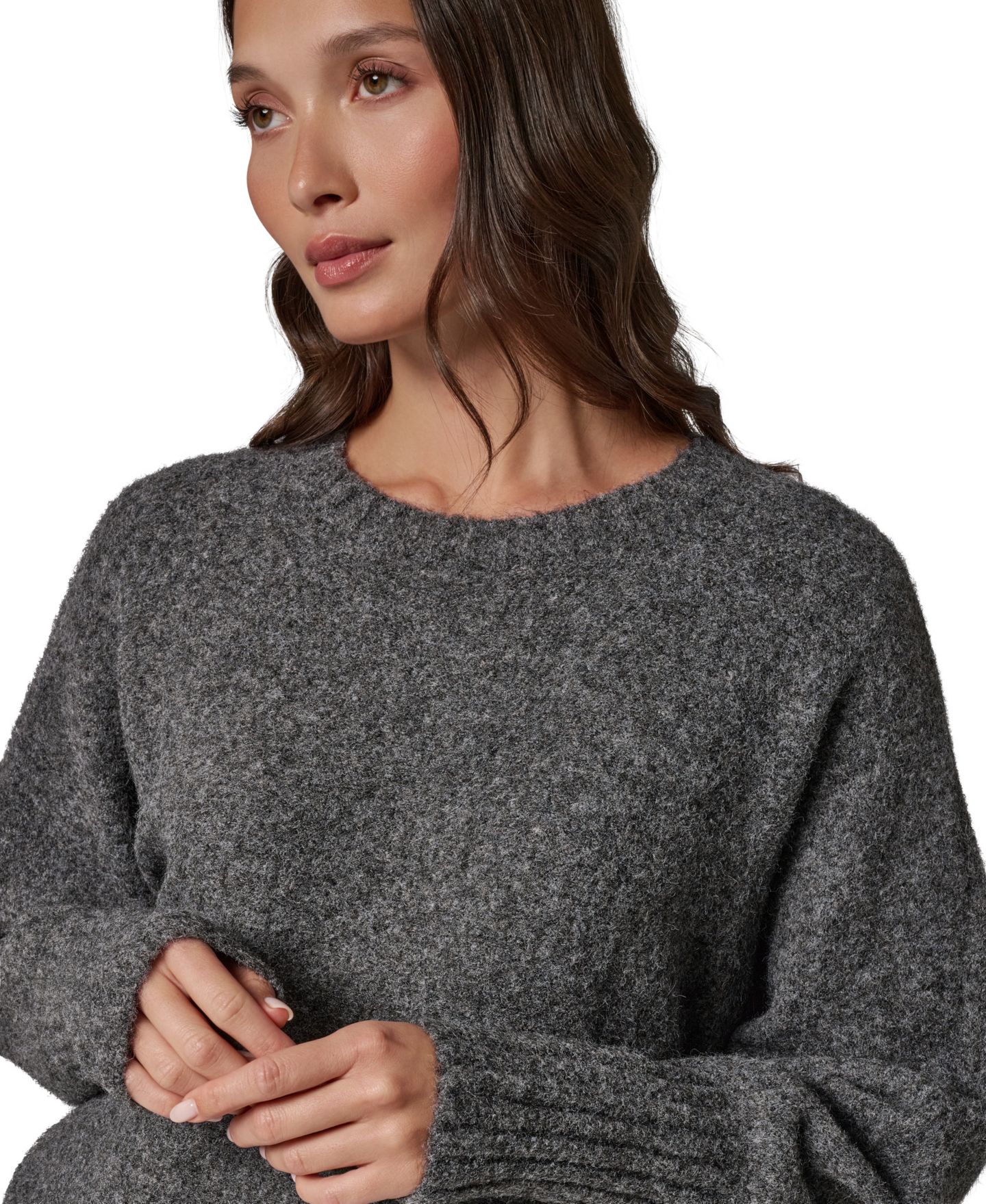 Женский свитер Donna Karan New York Drop-Shoulder Loose-Fit Crewneck, цвет: Меланжевый угольный — фото 5
