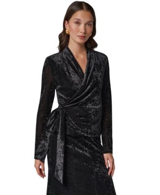 Women's Long-Sleeve Wrap Velvet Top