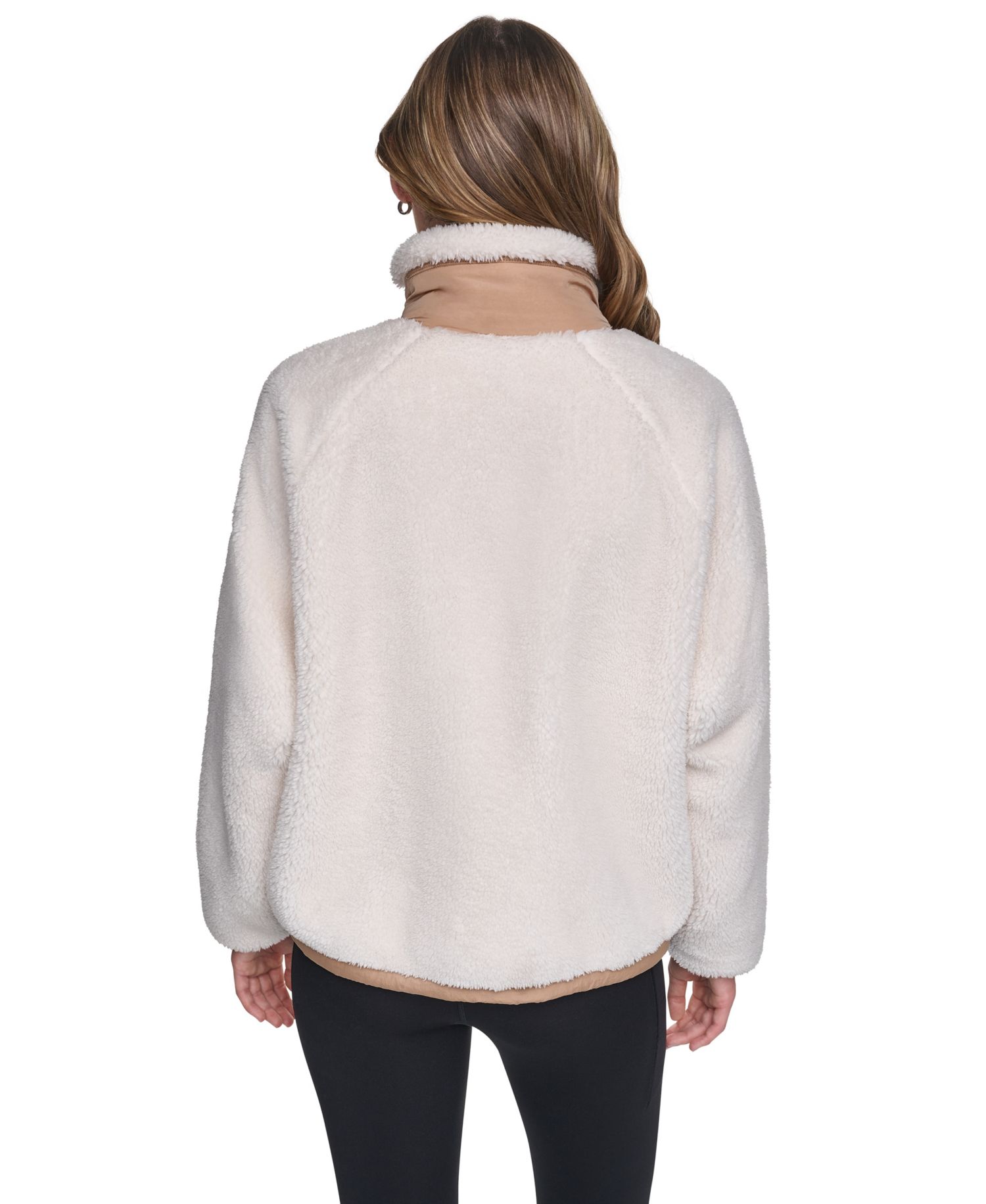 Women's Mock Neck Sherpa Jacket with Woven Piecing