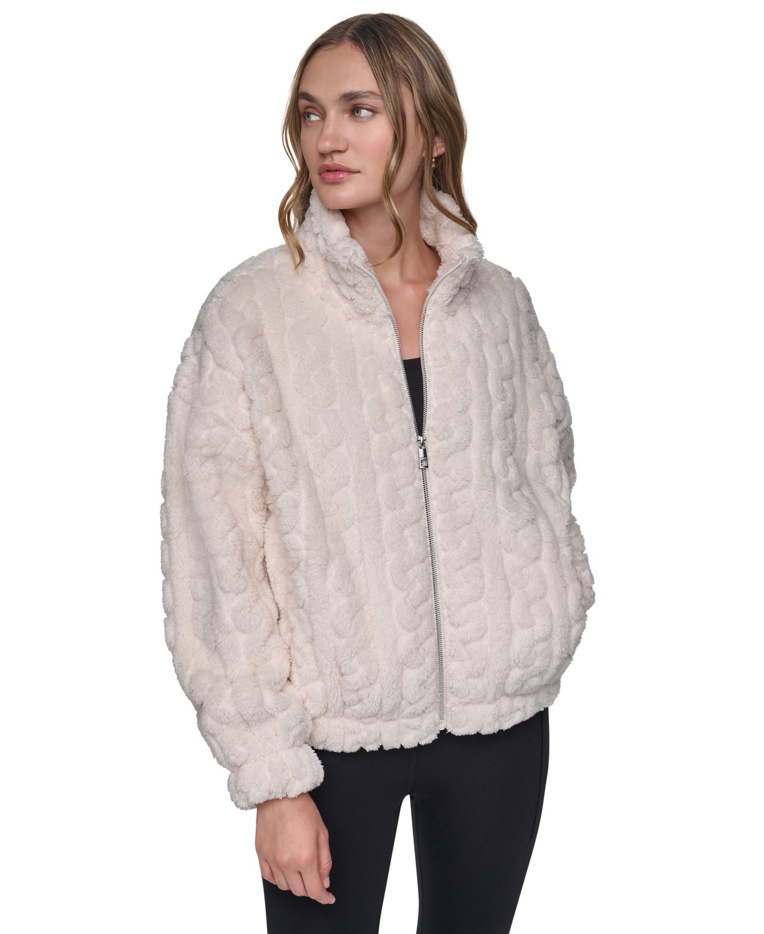Women's Cable-Patterned Sherpa Full Zip Jacket