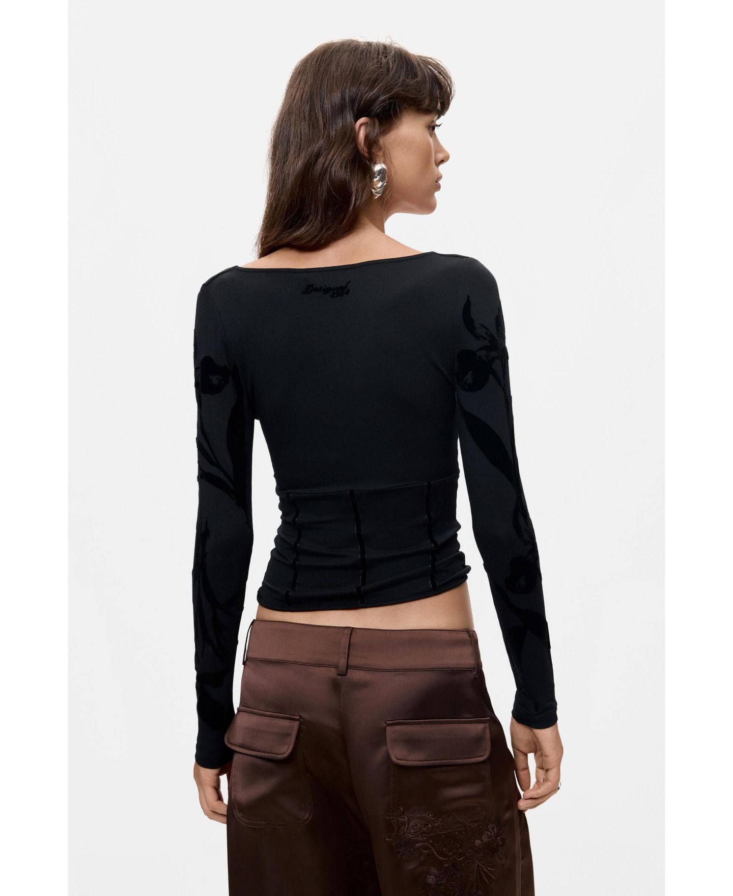 Женская футболка Desigual Long-Sleeve Draped Cropped, цвет: Чёрный — фото 3