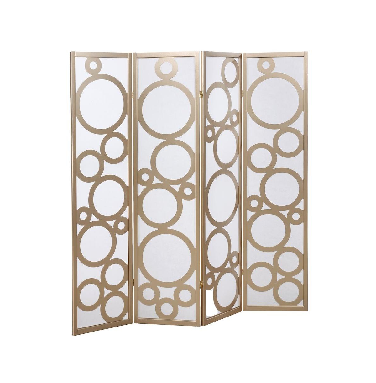 Roundhill Furniture Arvada 4-Panel Wood Room Divider with Circle Pattern