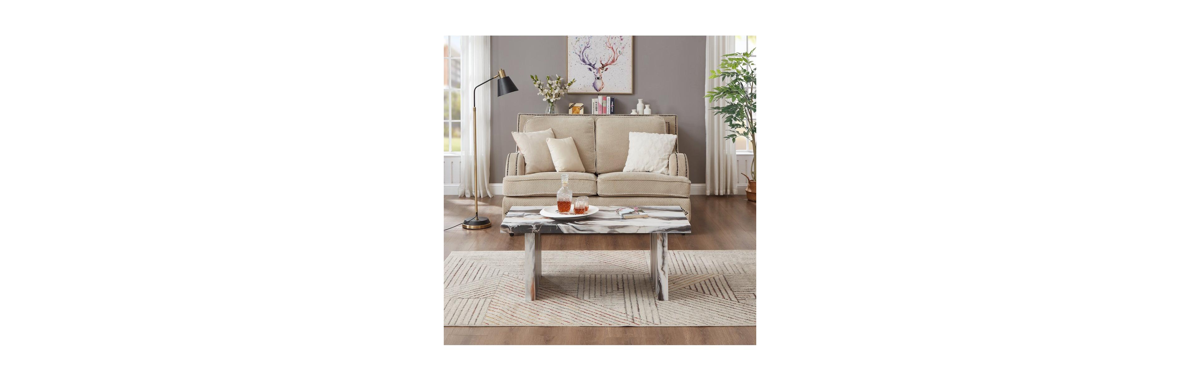 Roundhill Furniture Cavira 3-Piece Faux Marble Coffee Table Set, Table and Two Side Tables